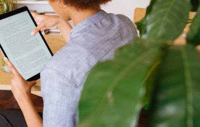 Woman reading on a tablet device