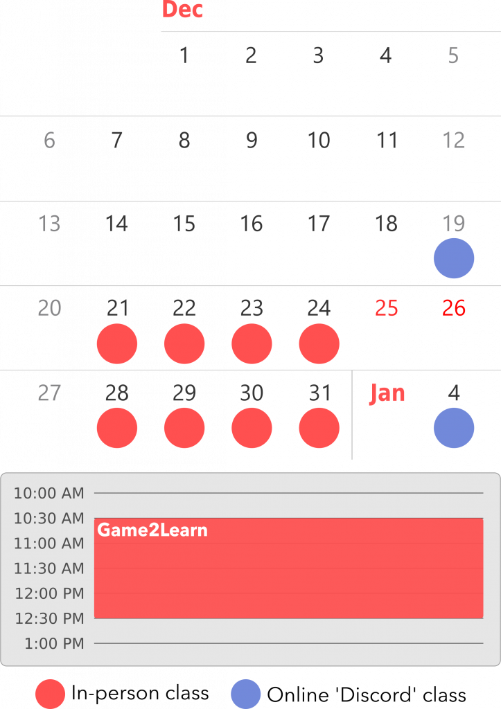 English writing course for secondary students using video games for these calendar dates.